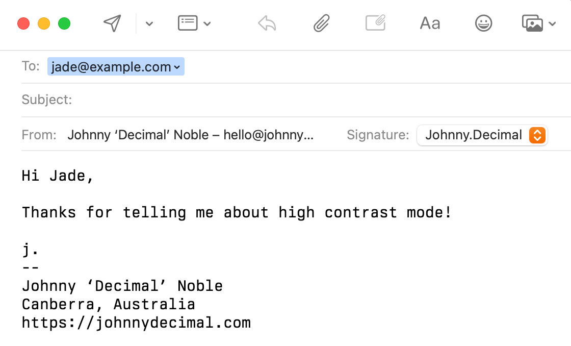 A new mail in macOS' Mail.app.